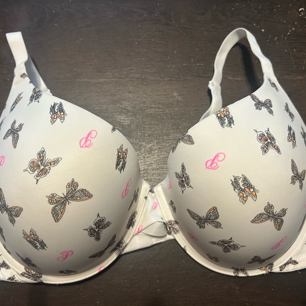 PINK Victoria's Secret White Butterfly Print T-Shirt Bra